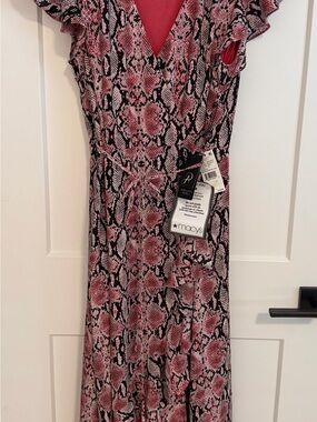 Adrianna Papell Pink & Black Snake-Print Wrap Dress